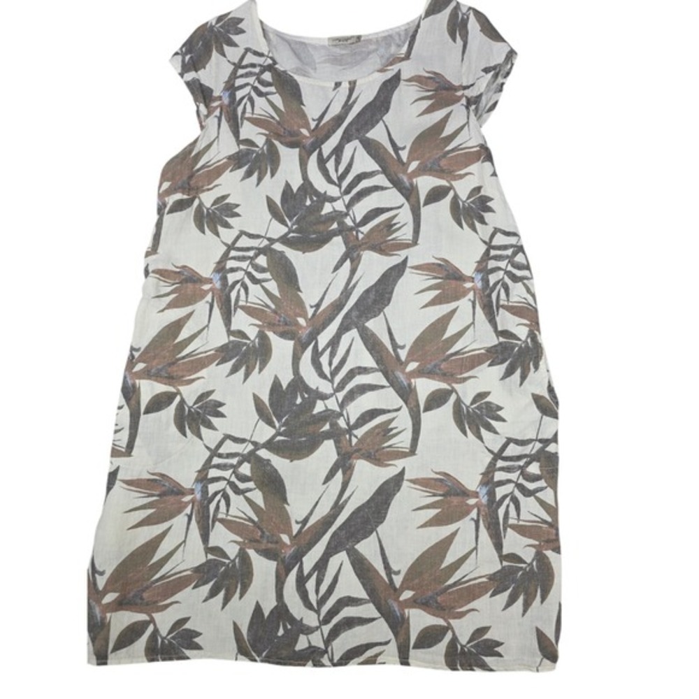 Lungo Larno Women 1X Linen Midi/tunic Dress Tropical Print Boho Resort Lagenlook